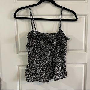 Papermoon Floral Black Ruffle Crop Top Spaghetti Strap Tie FrontBlouse Size S
